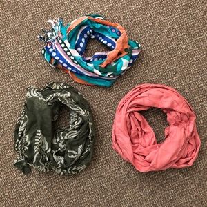 Scarf trio (pink is an infinity scarf)